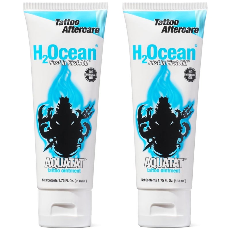 H2Ocean Aquatat Tattoo Healing Ointment - Tattoo Aftercare Cream for Tattoo Supplies - Fragrance- & Dye-Free Tattoo Care Ointment with Vitamins A & B - 1.75 oz (Pack of 2) - Image 1